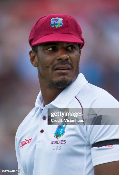 Shannon Gabriel of West Indies during the first day of the second test between England and West Indies at Headingley on August 25, 2017 in Leeds,...