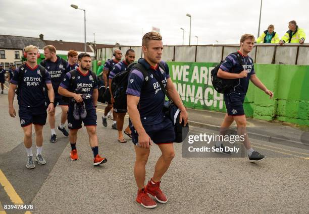 Galway , Ireland - 26 August 2017; Ian Madigan of Bristol arrives prior to the Pre-season Friendly match between Connacht and Bristol at the...