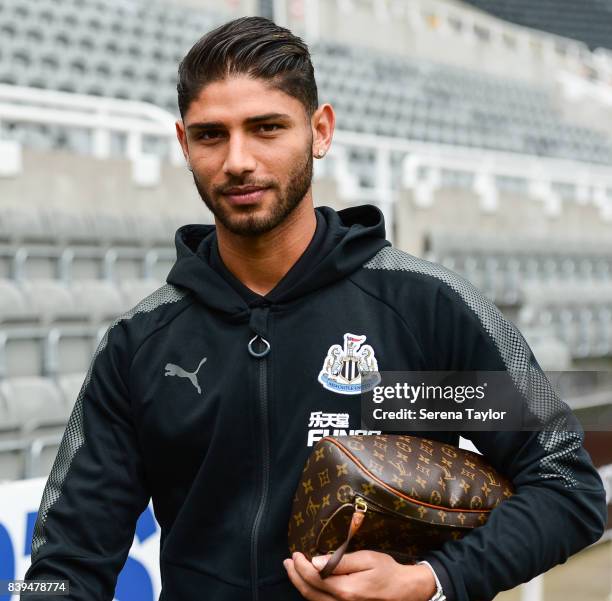 Newcastle United's Achraf Lazaar arrives prior to kick off of the Premier League Match between Newcastle United and West Ham United at St.James' Park...