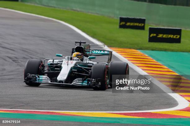 Lewis from Great Britain of team Mercedes GP during the Formula One Belgian Grand Prix at Circuit de Spa-Francorchamps on August 26, 2017 in Spa,...