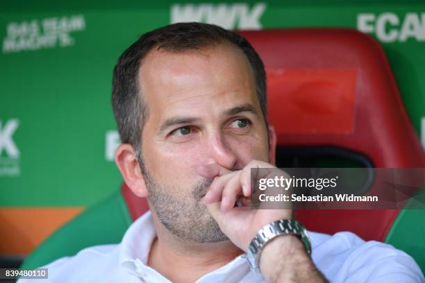 Manuel Baum, coach of Augsburg, ahead of the Bundesliga match between FC Augsburg and Borussia Moenchengladbach at WWK-Arena on August 26, 2017 in...