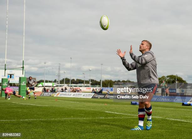 Galway , Ireland - 26 August 2017; Ian Madigan of Bristol warms-up prior to the Pre-season Friendly match between Connacht and Bristol at the...