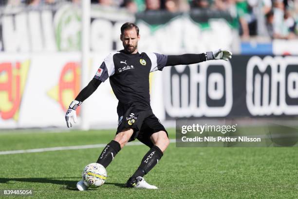 Johan Wiland, goalkeeper of Hammarby IF during the Allsvenskan match between Athletic FC Eskilstuna and Hammarby IF on August 26, 2017 in Eskilstuna,...