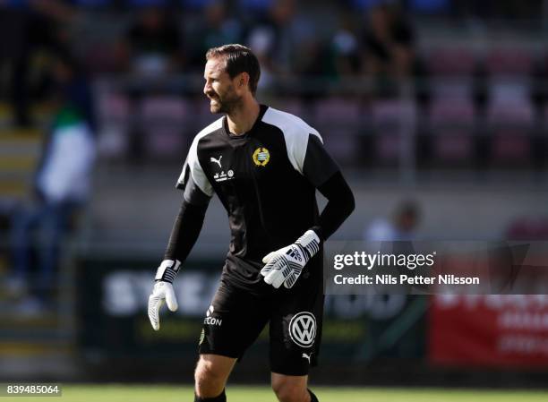 Johan Wiland, goalkeeper of Hammarby IF during the Allsvenskan match between Athletic FC Eskilstuna and Hammarby IF on August 26, 2017 in Eskilstuna,...