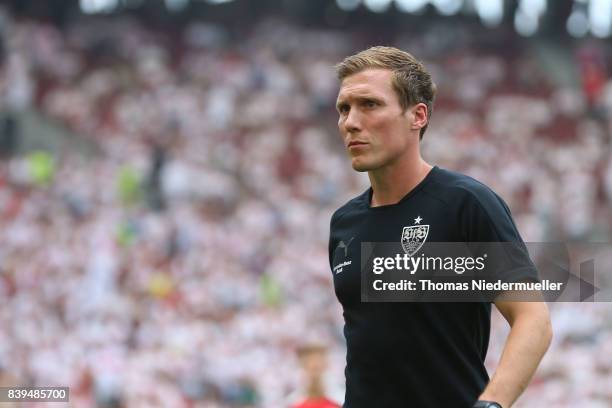 Hannes Wolf, head coach of Stuttgart looks on during the Bundesliga match between VfB Stuttgart and 1. FSV Mainz 05 at Mercedes-Benz Arena on August...