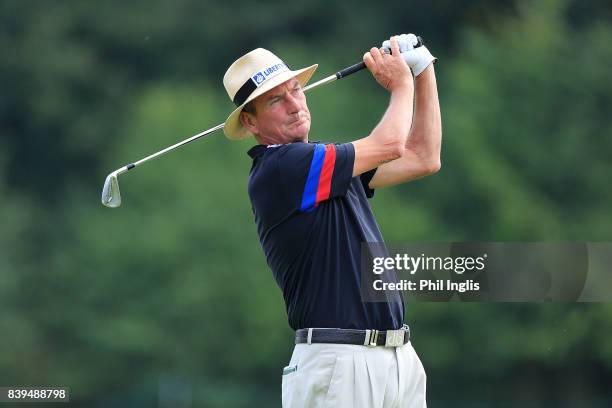 Mark Mouland of Wales in action during the second round of the Willow Senior Golf Classic played at Hanbury Manor Marriott Hotel and Country Club on...