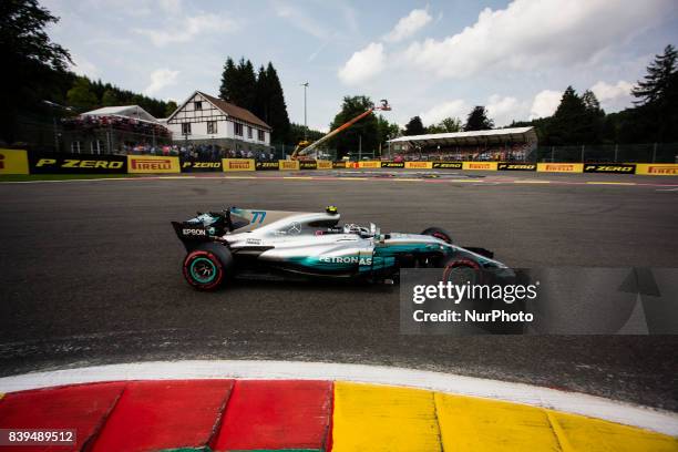 Valtteri from Finland of team Mercedes GP during the Qualifying of Formula One Belgian Grand Prix at Circuit de Spa-Francorchamps on August 25, 2017...