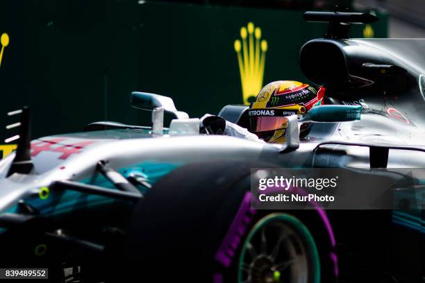 Lewis from Great Britain of team Mercedes GP during the Qualifying of Formula One Belgian Grand Prix at Circuit de Spa-Francorchamps on August 25,...