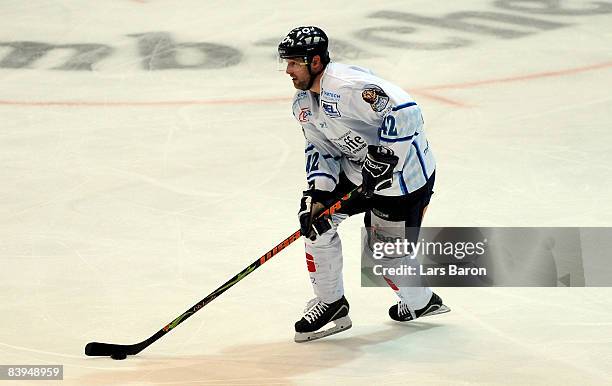 Jon Klemm of Straubing in action during the DEL match between Frankfurt Lions and Straubing Tigers at the Eissporthalle on December 5, 2008 in...