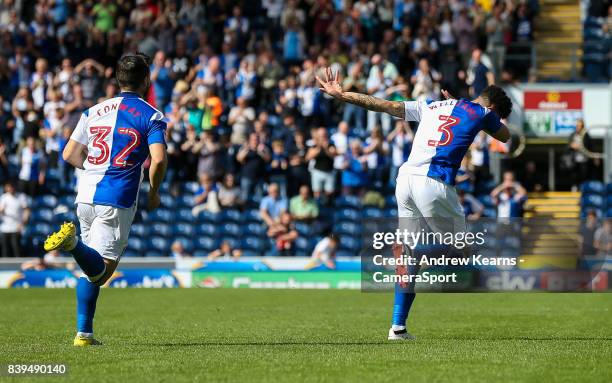 Blackburn Rovers' Derrick Williams scores his side's first goal during the Sky Bet League One match between Blackburn Rovers and Milton Keynes Dons...