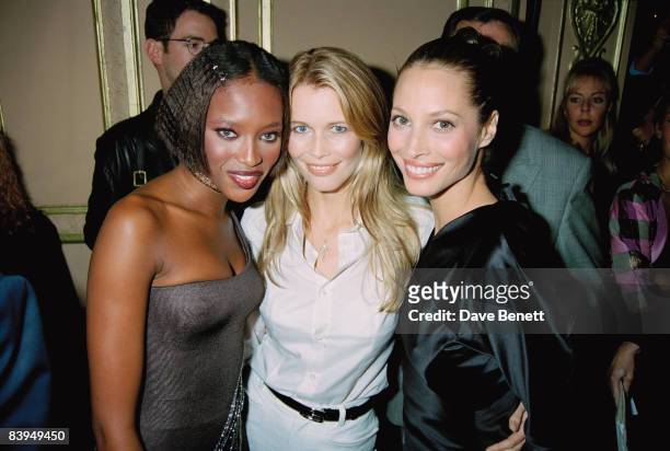 Supermodels Naomi Campbell, Claudia Schiffer and Christy Turlington at the launch party for their Fashion Cafe venture, London, 26th September 1996.