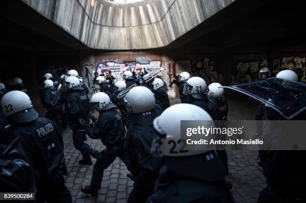 German police clashes against anti-capitalist demonstrators during the g20 summit in Hamburg, Germany on July 6, 2017. German police and protesters...