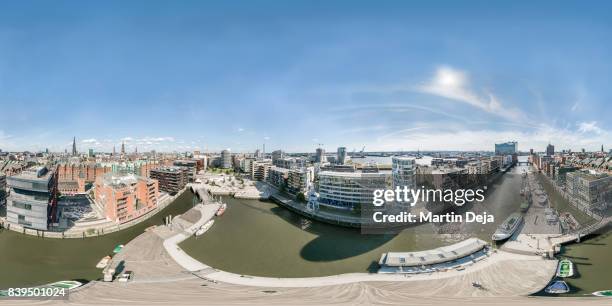 hamburg hafencity 360° aerial spherical hdr panorama - high dynamic range imaging - fotografias e filmes do acervo