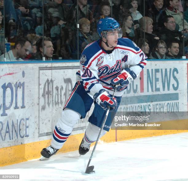 Colten Teubert of the Regina Pats skates against the Kelowna Rockets on December 5, 2008 at Prospera Place in Kelowna, Canada. Teubert is a 2008 NHL...