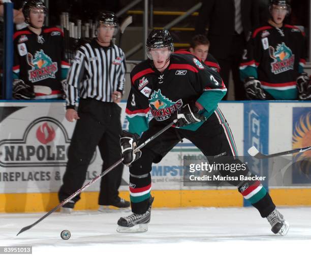 Tyler Myers of the Kelowna Rockets and a 2008 NHL Buffalo Sabres draft pick skates against the Chilliwack Bruins at the Kelowna Rockets on December...