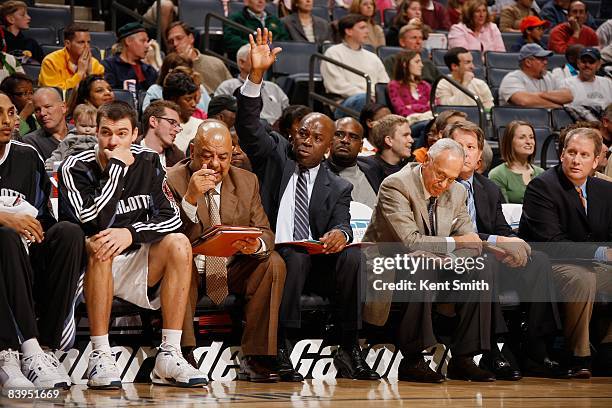 Assistant Coach Phil Ford of the Charlotte Bobcats questions a call during the game against the Orlando Magic on November 16, 2008 at Charlotte...