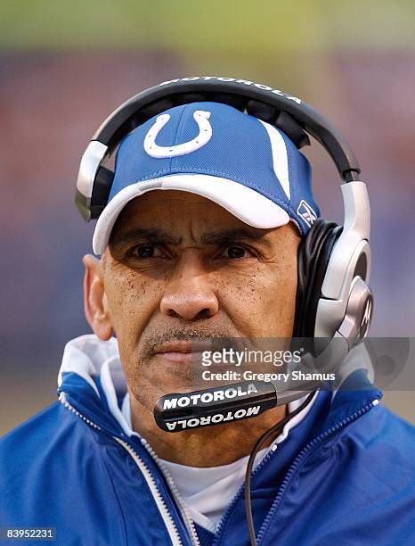 Head Coach Tony Dungy of the Indianapolis Colts looks on during their NFL game against the Cleveland Browns on November 30, 2008 at Cleveland Browns...