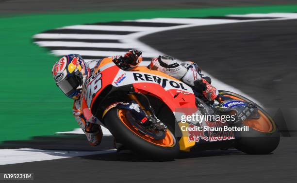 Dani Pedrosa of Spain and Repsol Honda during Free Practice 3 at Silverstone Circuit on August 26, 2017 in Northampton, England.