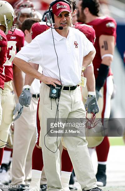 Head coach Jeff Jagodzinski of the Boston College Eagles watches his team against the Virginia Tech Hokies in the 2008 ACC Football Championship game...