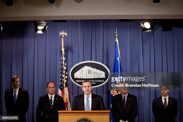 Patrick Rowan , Assistant Attorney General for the National Security Division of the U.S. Justice Department, holds a news conference to discuss the...