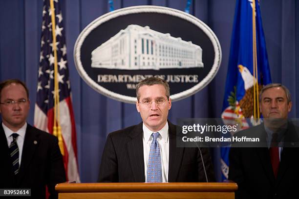 Patrick Rowan , Assistant Attorney General for the National Security Division of the U.S. Justice Department, holds a news conference to discuss the...