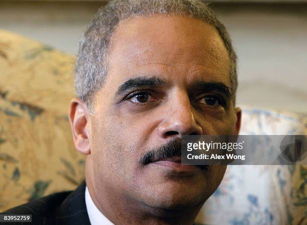 Close-up of US Attorney General nominee Eric Holder on Capitol Hill, Washington DC, December 8, 2008. At the time, he was meeting with Chairman of...