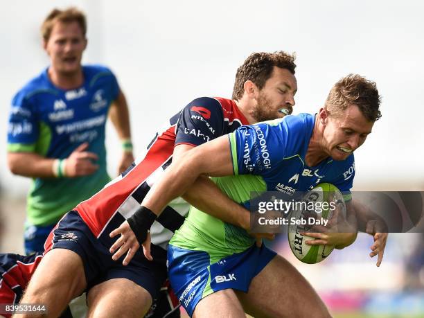 Galway , Ireland - 26 August 2017; Matt Healy of Connacht is tackled by Luke Morahan of Bristol during the Pre-season Friendly match between Connacht...