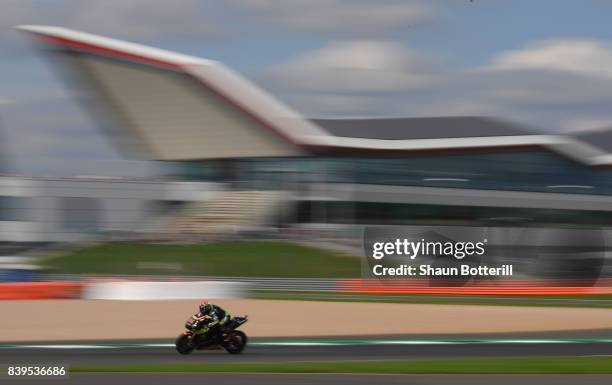 Jonas Folger of Germany and Monster Yamaha Tech 3 during Free Practice 4 at Silverstone Circuit on August 26, 2017 in Northampton, England.