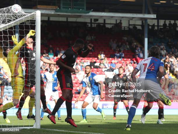 Blackburn Rovers' Charlie Mulgrew scores his side's third goal during the Sky Bet League One match between Blackburn Rovers and Milton Keynes Dons at...