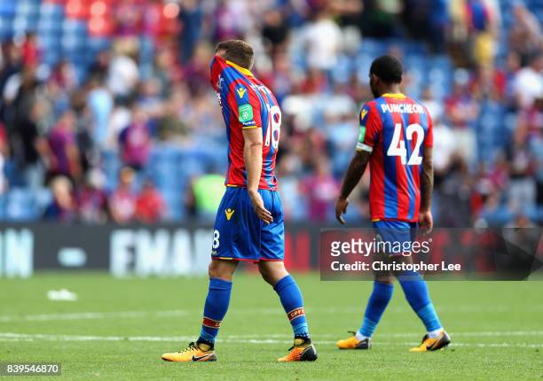 James McArthur of Crystal Palace and Jason Puncheon of Crystal Palace walk off dejected after the Premier League match between Crystal Palace and...