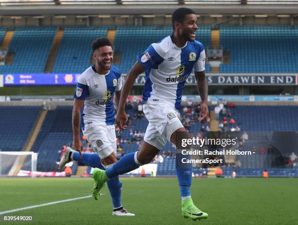 Blackburn Rovers' Dominic Samuel celebrates scoring his side's fourth goal during the Sky Bet League One match between Blackburn Rovers and Milton...