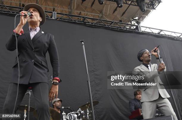 Pauline Black and Arthur 'Gaps' Hendrickson of The Selecter perform during the "From Boston to Berkeley" tour at University of California, Berkeley...