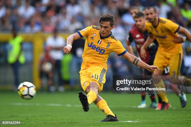 Paulo Dybala of Juventus scores his goal from the penalty spot during the Serie A match between Genoa CFC and Juventus at Stadio Luigi Ferraris on...