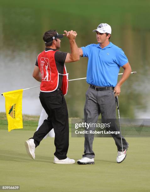 Leif Holson celebrates a putt on the 18th hole during the final round of the 2008 PGA Tour Qualifying Tournament on December 8, 2008 at the PGA West...