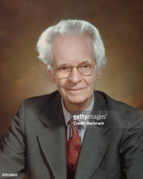 Famous psychologist Burrhus Frederic Skinner, known as B.F. Skinner, poses for a portrait, 1989. Boston, Massachussetts.