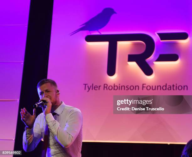 Singer Dan Reynolds of Imagine Dragons performs at the Tyler Robinson Foundation's 4th annual 'Believer Gala' at Caesars Palace on August 25, 2017 in...