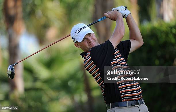 Jon Mills makes a tee shot during the final round of the 2008 PGA Tour Qualifying Tournament on December 8, 2008 at the PGA West Golf Club in La...