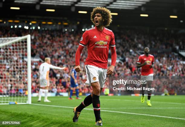 Marouane Fellaini of Manchester United celebrates scoring his sides second goal during the Premier League match between Manchester United and...