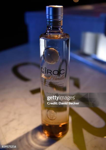 Bottle of CIROC vodka is displayed during the Double or Nothing welcome to fight weekend kick-off powered by CIROC Vodka and AQUAhydrate at the Lavo...