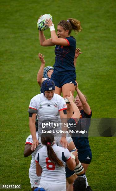 Belfast , United Kingdom - 26 August 2017; Marjorie Mayans of France taking the ball in the lineout during the 2017 Women's Rugby World Cup, Bronze...