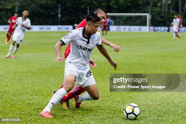 Chi Chung Wong of Dreams FC fights for the ball with Wai Wong of Wofoo Tai Poduring the Dreams FC vs Wofoo Tai Po match of the week one Premier...