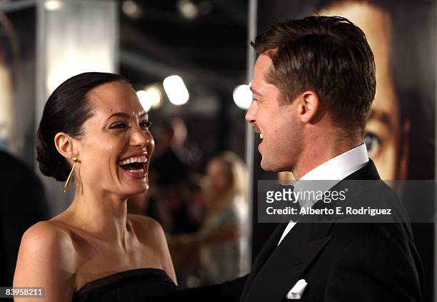Actress Angelina Jolie and actor Brad Pitt arrive at the premiere of Paramount's "The Curious Case Of Benjamin Button" held at Mann's Village Theatre...