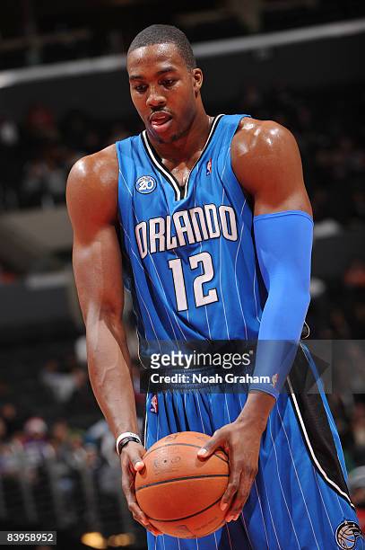 Dwight Howard of the Orlando Magic prepares to shoot a free throw during the game against the Los Angeles Clippers at Staples Center on December 8,...
