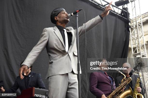 Arthur 'Gaps' Hendrickson of The Selecter performs during the "From Boston to Berkeley" tour at University of California, Berkeley on August 20, 2017...