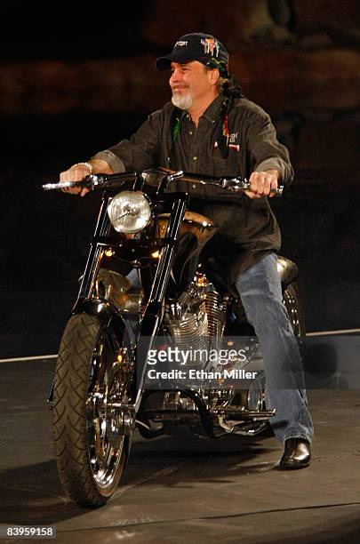 Daredevil Robbie Knievel attends the debut of the newly-redesigned volcano attraction in front of The Mirage Hotel & Casino December 8, 2008 in Las...