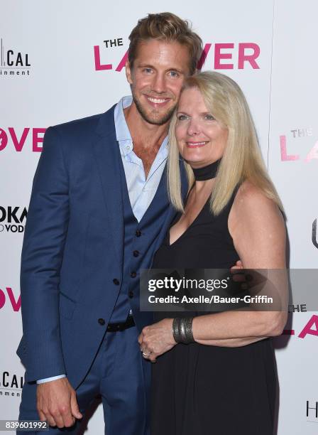 Actor Matt Barr and mom DeDe Barr arrive at the Los Angeles Premiere of 'The Layover' at ArcLight Hollywood on August 23, 2017 in Hollywood,...