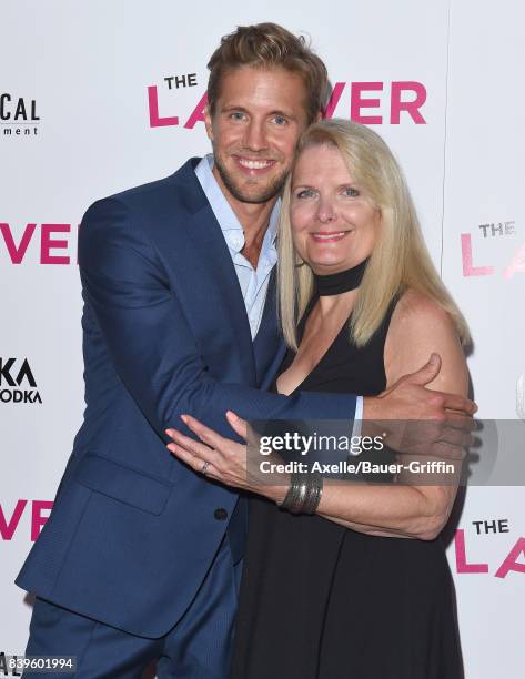 Actor Matt Barr and mom DeDe Barr arrive at the Los Angeles Premiere of 'The Layover' at ArcLight Hollywood on August 23, 2017 in Hollywood,...