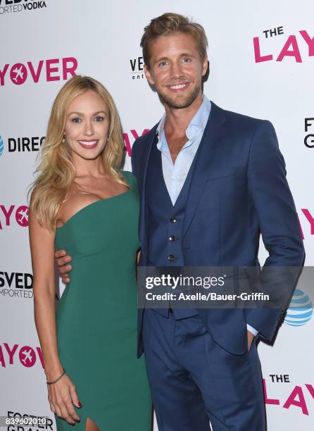 Actor Matt Barr and Kelly Turner arrive at the Los Angeles Premiere of 'The Layover' at ArcLight Hollywood on August 23, 2017 in Hollywood,...