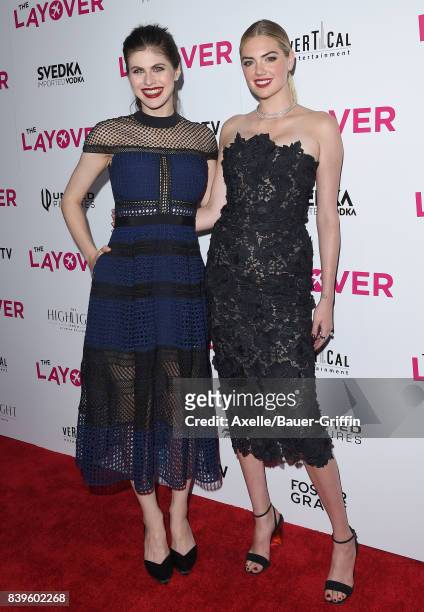 Actress Alexandra Daddario and model Kate Upton arrive at the Los Angeles Premiere of 'The Layover' at ArcLight Hollywood on August 23, 2017 in...