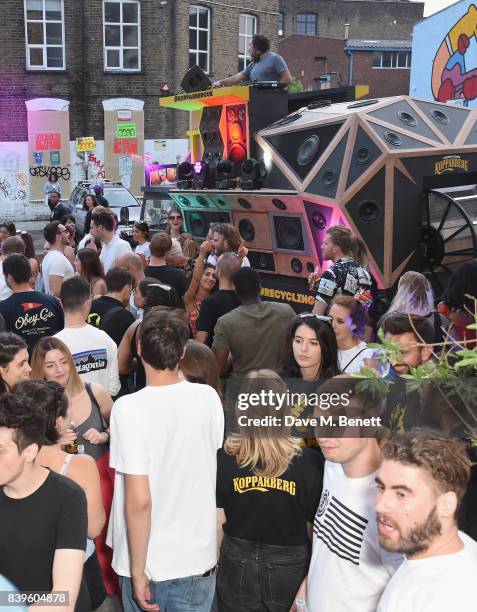 Yoda gets the party started and encourages guests to exchange their empty bottles for beats at Kopparbergs Recycling Rig event at Number 90 in...